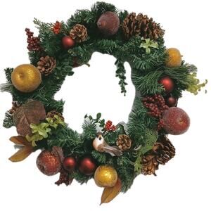 Partridge In Pear Tree Winter Door Wreath Realistic Holiday Crystal Fruit Apple